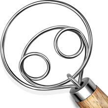 Danish Dough Whisk Stainless Steel Hook with Long Wooden Handle Essential Dough Whisk & Sourdough Bread Baking Supplies