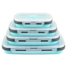 Boîtes à Lunch en Silicone Plates et Empilables, Pliables, avec Couvercles, pour Conserver les Restes de Repas (Lot de 4)