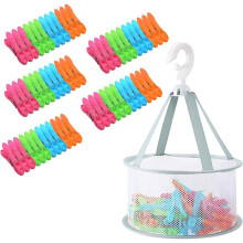 Pack of 60 Clothes Pegs with Peg Basket for Hanging Basket Box, Breathable Mesh Peg Basket for Clothes Pegs, Sock Clips