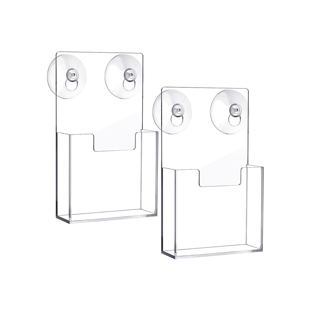 Brecantia 2 Pcs Acrylic Brochure Holder With Suction Cups Wall Mount Window Clear Pamphlet Organizer Flyer Display Rack