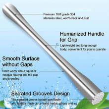2Pcs Stainless Steel Cocktail Muddler with Bar Mixing Spoon Muddler Long Drink Stirrer Bartender Spoon Bar Accessories