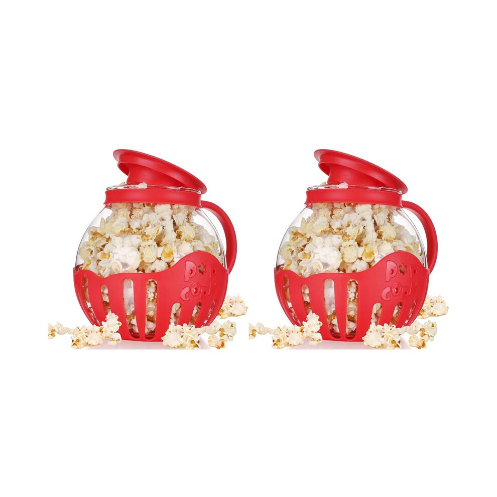 Semoic 2X Popcorn Maker Microwave Snack Popcorn Air Poppers 2.25 Quart Popcorn Bowl Borosilicate Kitchen Accessories,Red