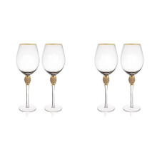 Set di 4 Bicchieri da Vino In Cristallo con Bordo Dorato, Eleganti Bicchieri da Champagne con Stelo Lungo e Decorati con Diamanti, Regali di Bicchieri