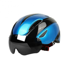 (Blue black A)Electric Scooter Helmet with Visor Magnetic Goggles 58-61cm for Men Women