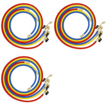 3Ensemble Tuyaux de Charge de Réfrigérant A/C de 1,6 M avec Vannes à Boisseau Sphérique HVAC 1/4 Po SAE Adaptés pour L'Ajout de Liquide de