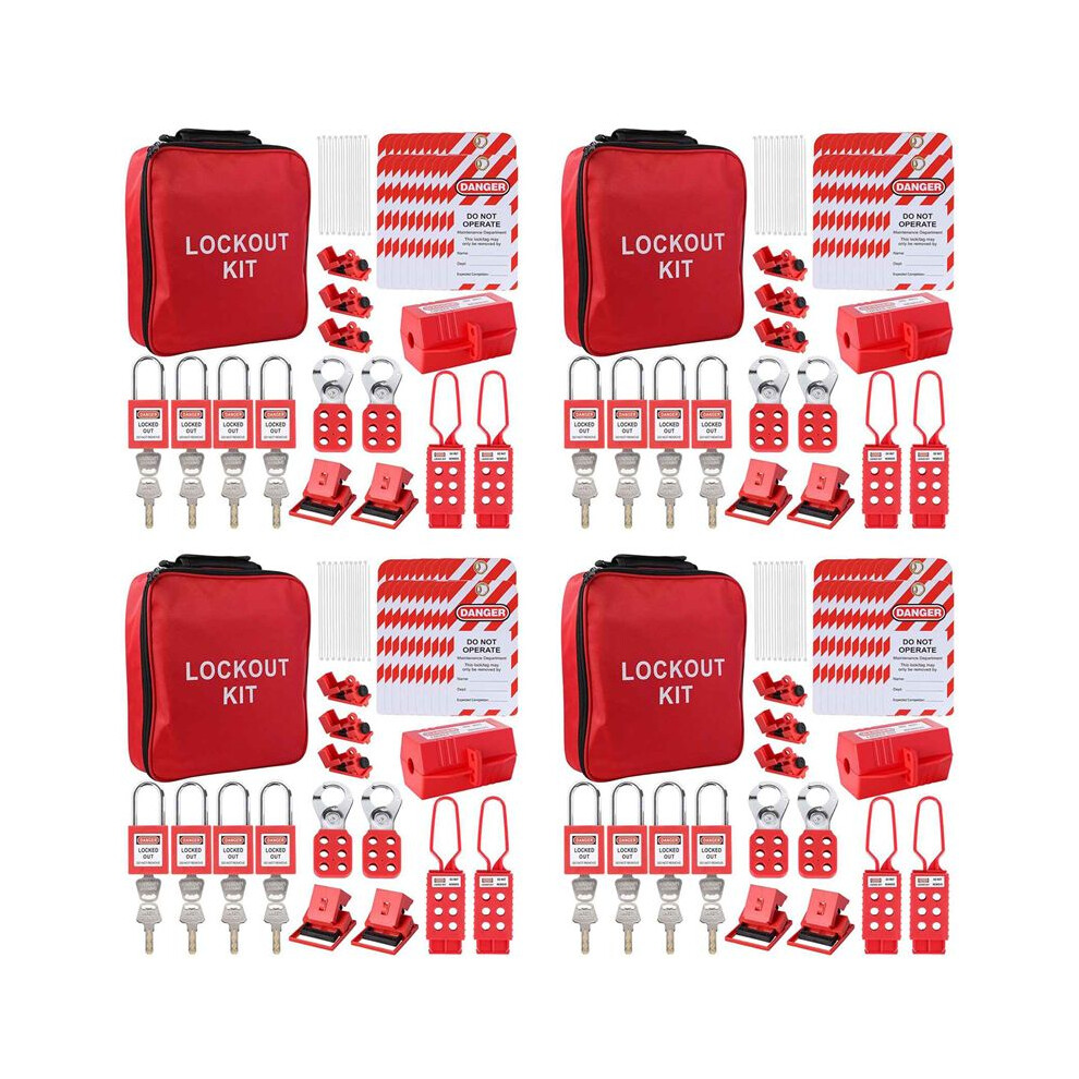 4X Lockout Tagout Kit, Electrical Loto-Kit With Circuit Breaker Lockout, Lockout Hasps, Lock Out Tags Multi-Pole Breaker 4711383633711