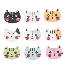 100pcs Animal Cat Wooden Button Sewing Scrapbooking DIY Colorful 2 Holes