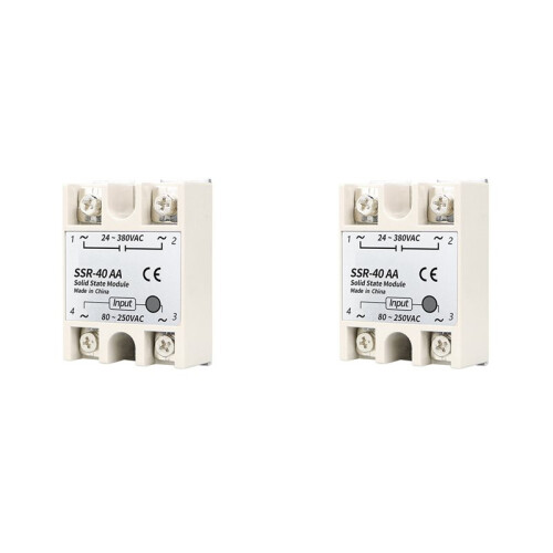 2X SSR-40AA Solid State Relay 40A Single Phase Module 80-250VAC Input 24-380VAC Output for PID Temperature Control