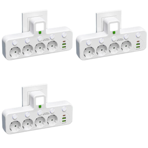 3X Prise Électrique UE 4 Prises Sans Rallonge avec  USB Type-C, Deux Spécifications.