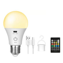 4X RGB USB LED Bulb - Rechargeable, Dimmable Bulb E27 with Timing Cordless Battery Operated Light Bulb