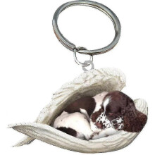 (SPRINGER)2pcs Angel Sleeping Dog Acrylic Keychains Pendants Home Decoration Ornaments Stationery Gifts Y