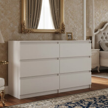 6 Drawer Chest of Drawers - Wide Dresser Storage Cabinet for Bedroom, Living Room, Office & Hallway (120 cm W x 30 cm D x 77 cm H)