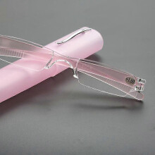 (-2.5, Pink) Comfy Ultra Light Rimless Reading Glasses Men Women Resin Clear Reading Glasses
