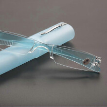 (-1.5, Blue) Comfy Ultra Light Rimless Reading Glasses Men Women Resin Clear Reading Glasses