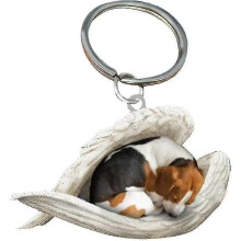 (BEAGLE)2pcs Angel Sleeping Dog Acrylic Keychains Pendants Home Decoration Ornaments Stationery Gifts Y