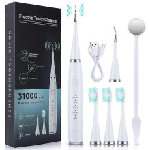 (white) Electric Ultrasonic Tooth Cleaner Dental Scaler Stain Remover Teeth Cleaning Set
