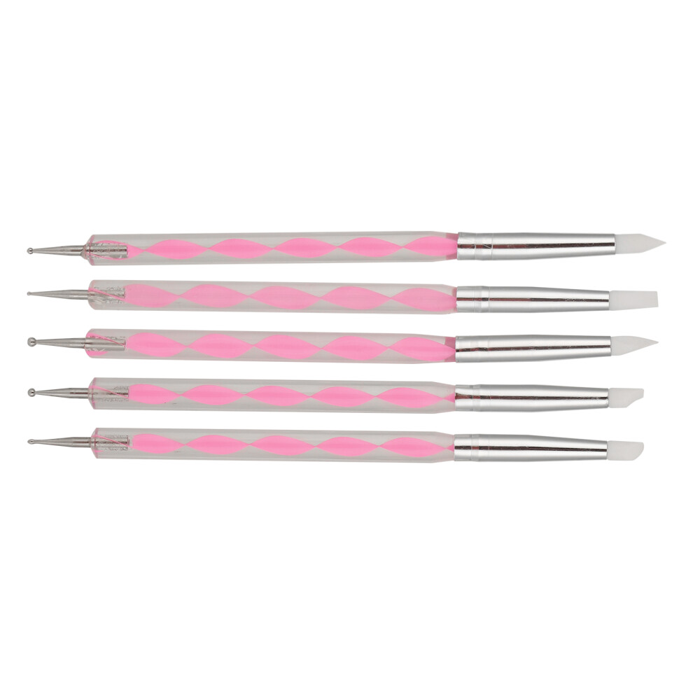 Pink Nail Art Diy Pen 5Pcs Dual Ended Dotting & Carving Pen With Acrylic Handle