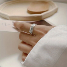 S925 Sterling Silver Retro Ethnic Six-Character Maxim Ring, Thai Nine-Character Mantra Design – Silvery, 5g