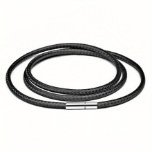 3mm Wax Cord Choker Necklace Stainless Steel Clasp Thin 16"-30" Mens Necklace,Black-28inch
