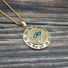 1pc Ancient Egyptian Eye of Horus Pendant Necklace Hip Hop Men's Accessories The Eye Of Horus Eagle Head Divine Eye Necklace,Golden Smear