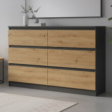 6 Drawer Chest of Drawers - Wide Dresser Storage Cabinet for Bedroom, Living Room, Office & Hallway (120 cm W x 30 cm D x 77 cm H)
