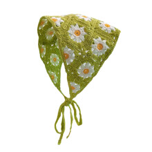 Xinwanna Women Knitting Headscarf Crochet Flower Pattern Hollow Out Headscarf Girl Triangle Headband Head Accessories (Green)