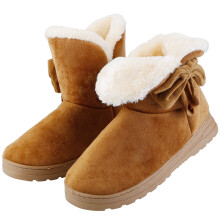 Dames sneeuwlaarzen met strik, antislip rubberen zool, winterschoenen tot halverwege de kuit (bruin, maat 10)