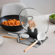 Skeholdere med lågholder, silikone skeholder, multifunktionel grydelåg spatelholder redskabsholder til køkkenorganisator, grå