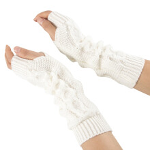 Winter Gloves for Cold Weather – Warm Acrylic Knit, Fingerless with Thumb Hole, Arm Warmers, Work Gloves, Compatible with Men, White