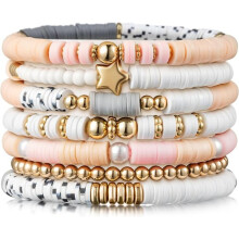 Preppy Heishi Bracelets Brown Beaded Bracelet Birthday New Year Gift,7pcs