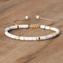 1pc Colorful Natural Stone Beads Beaded Braided Bracelet Boho Style Hand Jewelry Decoration Adjustable,White Pine,White Pine