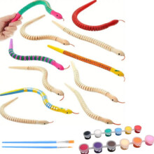 10pcs Wooden Snake Kits – Flexible, Unfinished, with 12-Color Acrylic Paint & Brush – Arts, Crafts, Reptile Party Decor