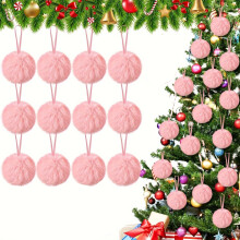 Christmas Decorations 12 Pcs Pink Furry Christmas Ornaments For Tree Pink Christmas Hanging Decorations 6cm