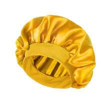 Xinwanna Douchemuts met verbrede elastische band, zonder rand, opvouwbaar, dun, unisex, satijn, effen kleur, slaapmuts, haarverzorging (geel)
