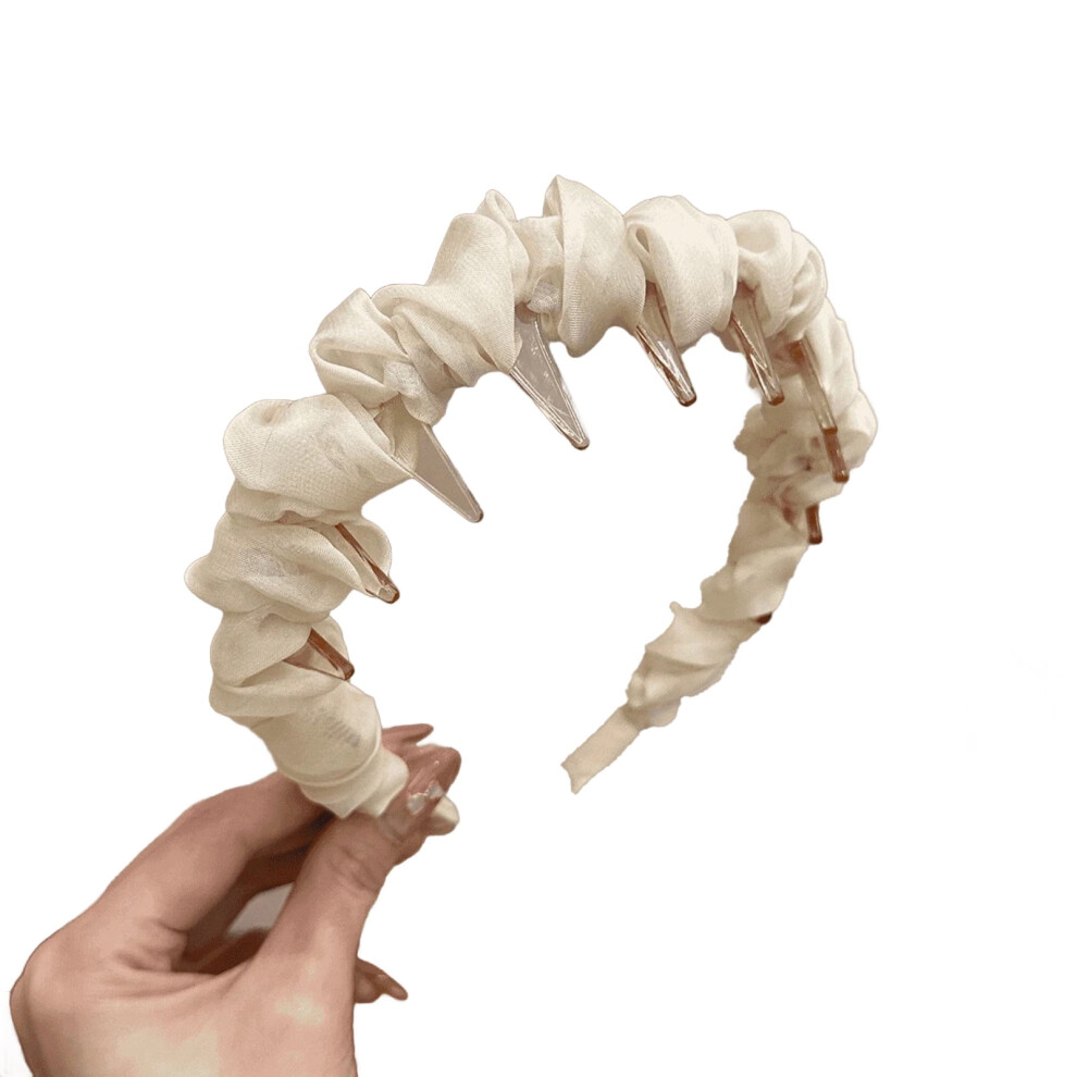 Unisex Beige Xinwanna Retro High Skull Headband Double Wear Flexibility Hairband Comfortable Stable Reversible Head Band Hair Accessories (Beige)