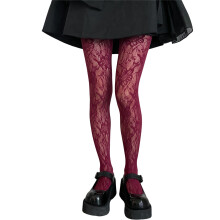 Xinwanna Flower Embroidery Sheer Pantyhose, High Elasticity & Soft Hollow Out Stockings for College (Red, One Size)
