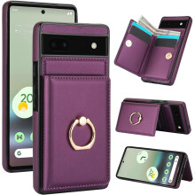 for Google Pixel 6A Wallet Case, Leather Case with Credit Card Holder and 360 Rotation Ring Stand, RFID Block Flip Leather Shockproof Cover