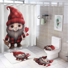 4-Pc Red Buffalo Plaid Shower Curtain Set with Non-Slip Rug, Toilet Lid Cover & Bath Mat – Valentine’s Day Waterproof Bathtub Decor, Compatible