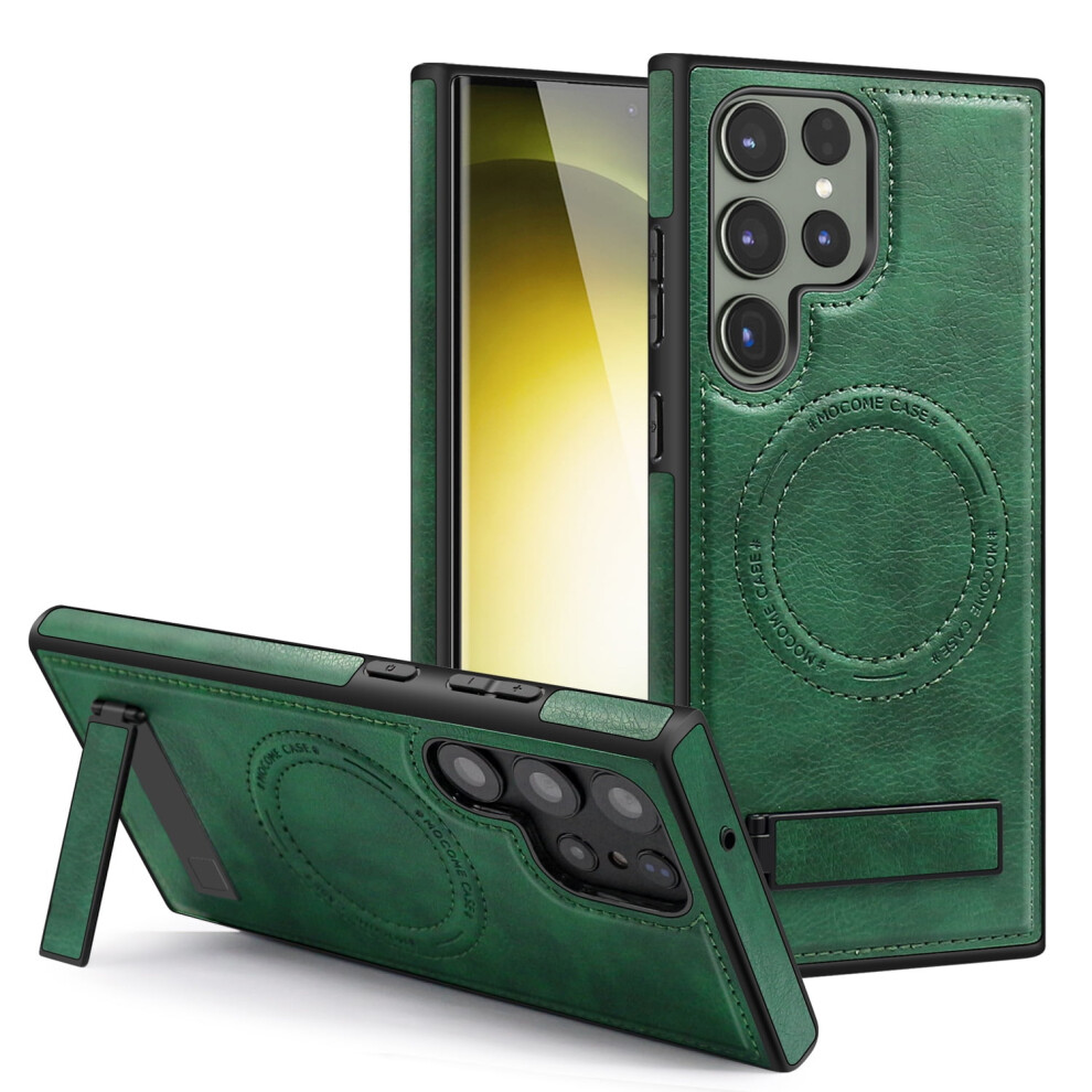 Magnetic Pu Leather Case For Galaxy S22 Ultra Â Slim Kickstand, Magsafe Compatible, Dark Green 9028731621623