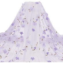 Purple Floral Embroidered Tulle Mesh Fabric 2 Yards