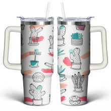 Cactus 30 oz Tumbler with Handle Lid & Straw – Stainless Steel Vacuum-Insulated, Great for Women, Men, Friends – Anniversary, Wedding, Birthday
