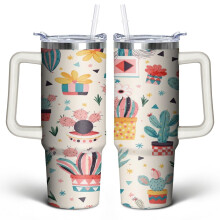 Cactus 30 Oz Tumbler with Handle Lid & Straw – Stainless Steel Double-Walled Vacuum Insulated – Cute Gift for Women, Men, Friends – Compatible