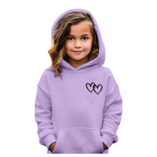 AWZXDE Mädchen Niedlicher Pullover-Hoodie mit doppeltem Herzprint und Vordertasche für Freizeitkleidung Lila, 5-6 Jahre