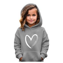 Mädchen-Pullover-Hoodie mit Herzmuster, langärmelig, süß, lässig, bequem, Baumwoll-Sweatshirt, grau, 6-7 Jahre