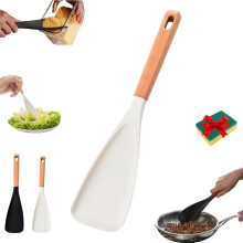 Icefavor 2-in-1 Silicone Spatula Spoon, Heat Resistant, Matte Finish, Wood Handle – Compatible with Nonstick Cookware