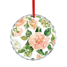 Watercolor Floral Glass Ornament Peach Green Roses