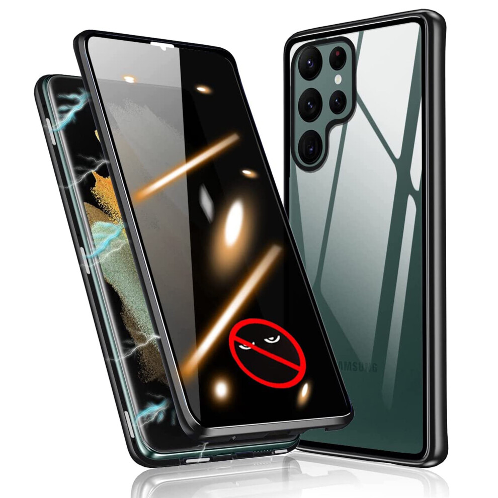 Magnetic Privacy Case For Samsung Galaxy S22 Ultra Â Double-Sided Tempered Glass, Metal Bumper, Anti-Peeping, Black 9028731712215