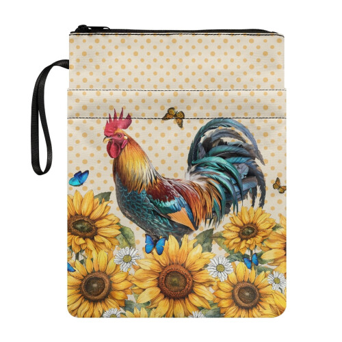Copertina per libro con cerniera e disegno di gallo e girasole –