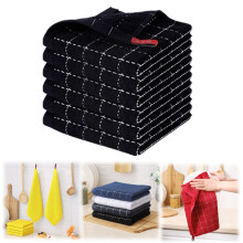 Cotton Grid Absorbent Thick Dish Towel,Lint-Free Cleaning Cloth for Kitchen Use (Black A)