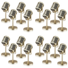 16Pcs Retro Microphone Props Model Vintage Microphone Antique Microphone Toy Microphone Stage Table Decor,Gold